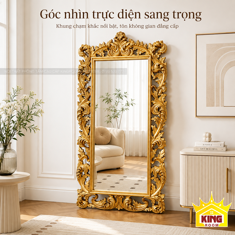 Gương cổ điển GCT06 khung vàng phối cùng nội thất hiện đại