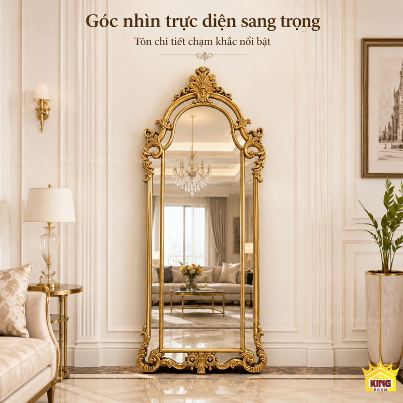 Góc chính diện gương cổ điển toàn thân dáng vòm GCT07