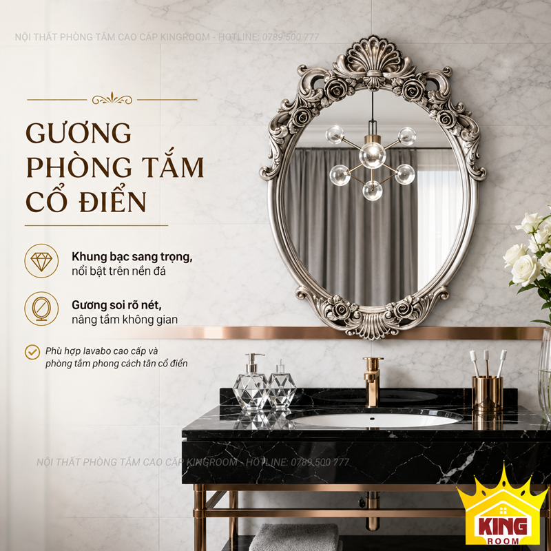 Gương Cổ Điển Phòng Tắm Oval Florence treo trên lavabo tân cổ điển