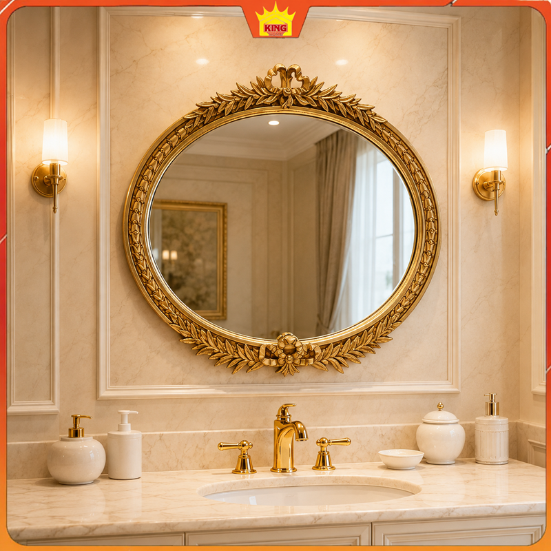 Gương cổ điển phòng tắm oval ngang GON01 trang trí khu vực lavabo cao cấp