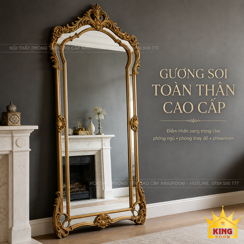 Gương cổ điển toàn thân GCT03 trong không gian tân cổ điển tối màu