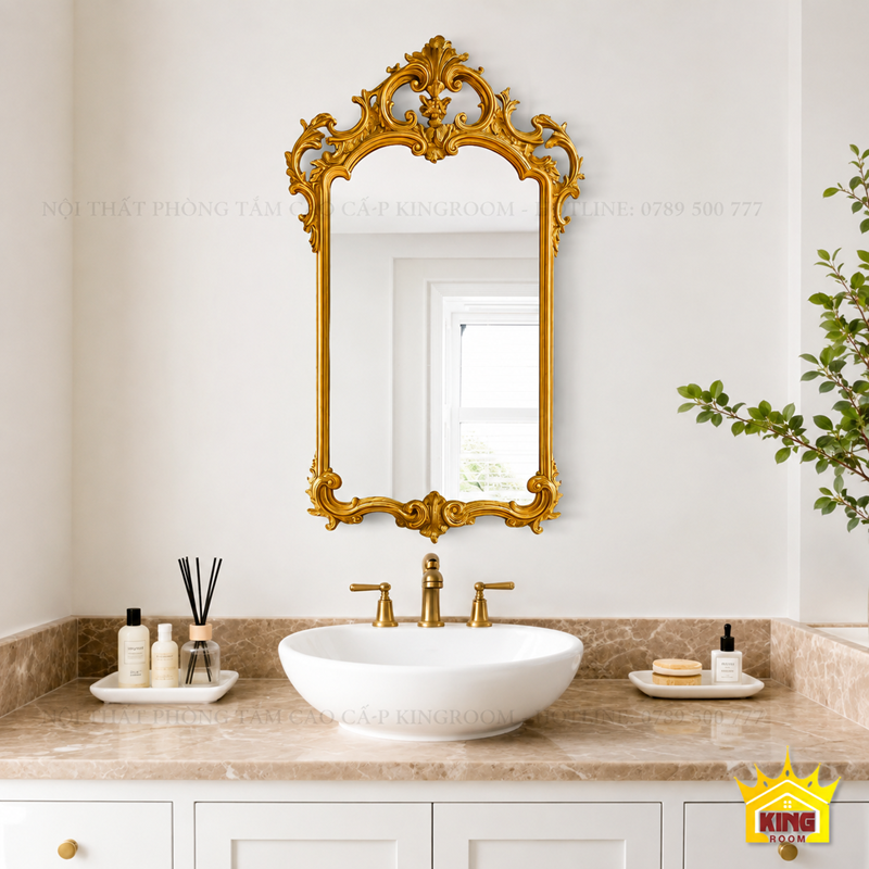 Gương đẹp hoa văn cổ điển bố trí trên bàn trang điểm