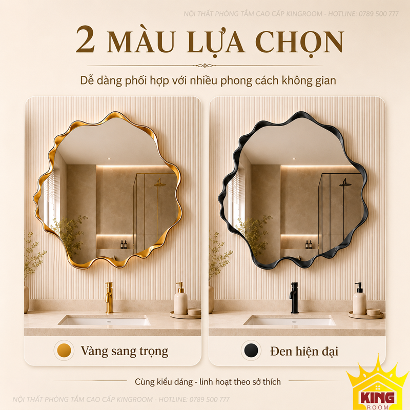 Gương gợn sóng phòng tắm hai màu khung vàng và khung đen