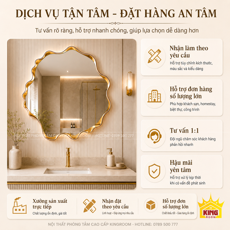 Gương gợn sóng trang trí khu lavabo và phòng tắm hiện đại