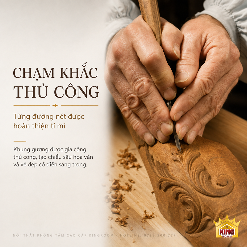 Khung gỗ gương toàn thân cổ điển GTT01 chạm khắc hoa văn thủ công