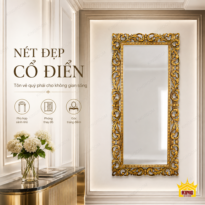 Gương khung vàng cổ điển GTT01 trang trí sảnh và hành lang
