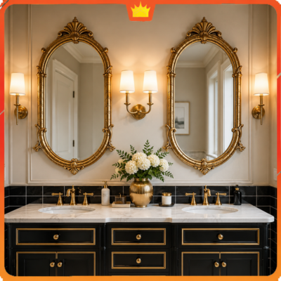 Guong Oval Milano Khung Vang Lavabo Doi