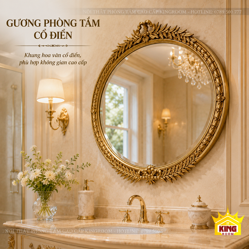 Gương Cổ Điển Phòng Tắm Oval Ngang GON01 lắp phía trên tủ lavabo