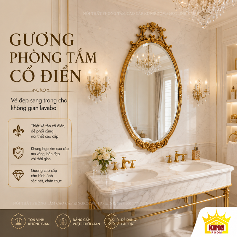 Gương phòng tắm cổ điển Oval Verona phối cùng tủ lavabo sang trọng