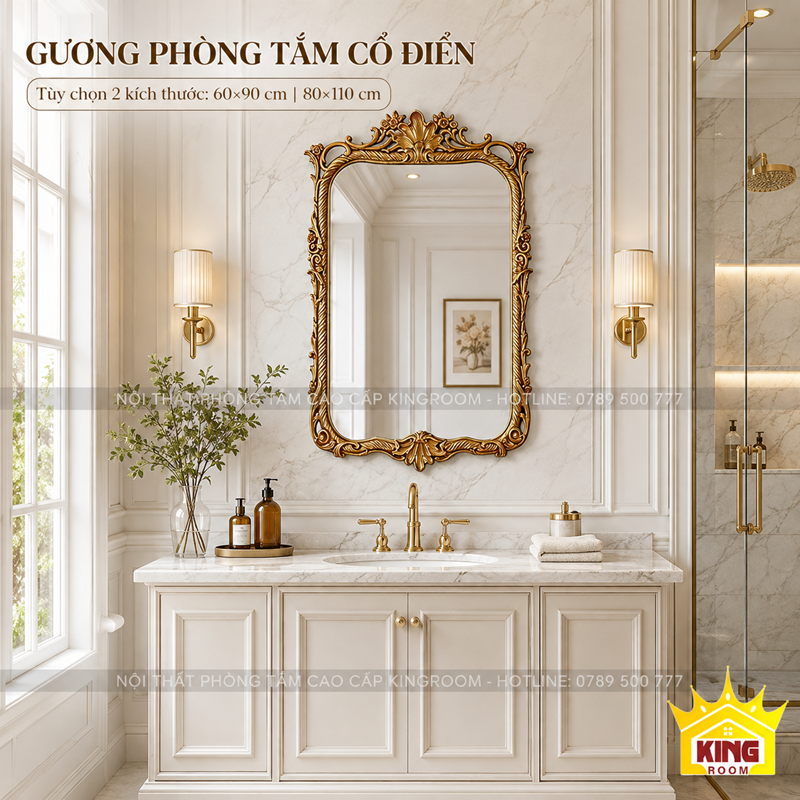 Gương phòng tắm chữ nhật cổ điển GCN01 cho không gian tân cổ điển