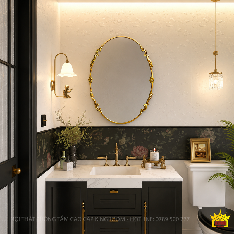 Gương phòng tắm cổ điển 58x78cm trong không gian sáng