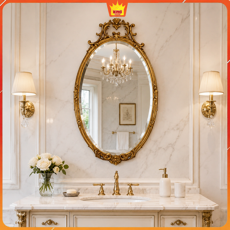 khung-vang.jpg Gương phòng tắm cổ điển Oval Verona khung vàng trong không gian tân cổ điển