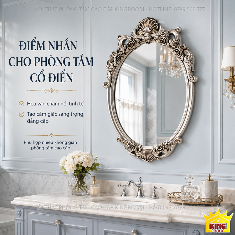 Gương phòng tắm Oval Florence phối tủ lavabo màu xám