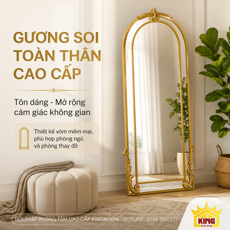 Gương soi toàn thân cổ điển GTT02 dáng vòm trong phòng ngủ