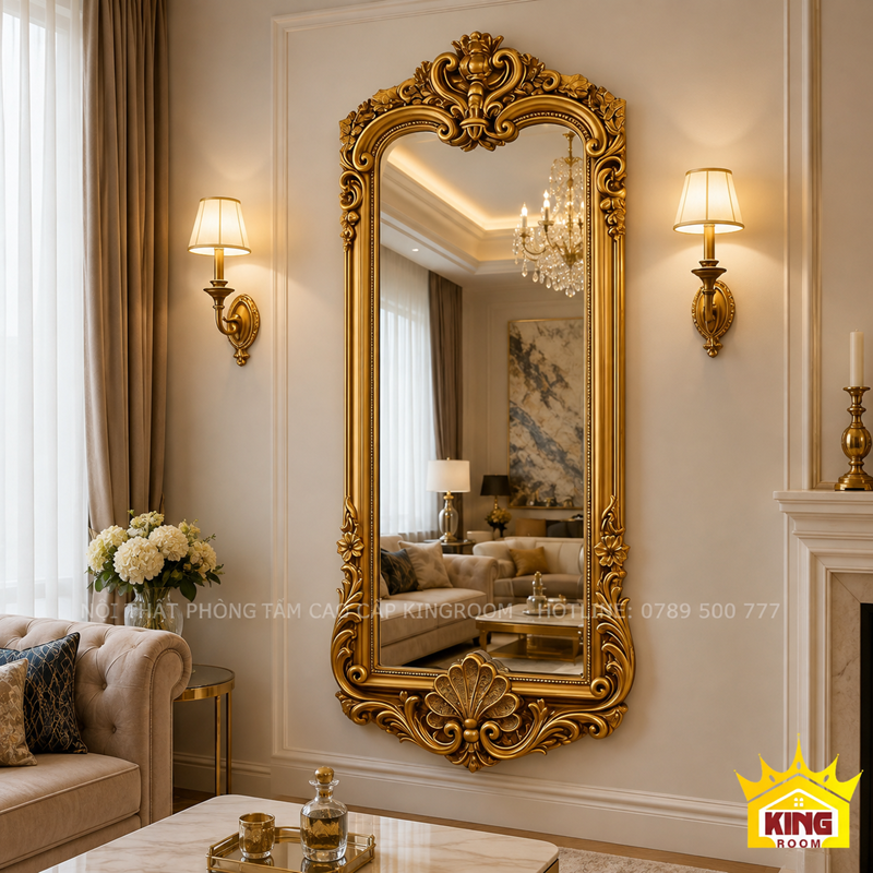 Gương Soi Toàn Thân Cổ Điển Khung Vàng GCT11 trang trí phòng khách