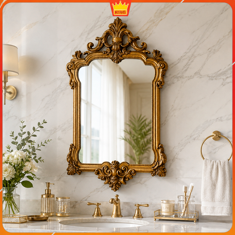 Gương Versailles khung vàng cổ điển treo tường trong phòng tắm tân cổ điển kingroom