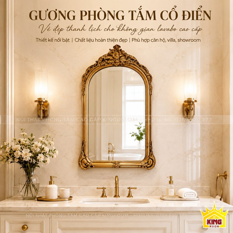 Gợi ý căn trục gương, vòi rửa và đèn trong cùng một bố cục.