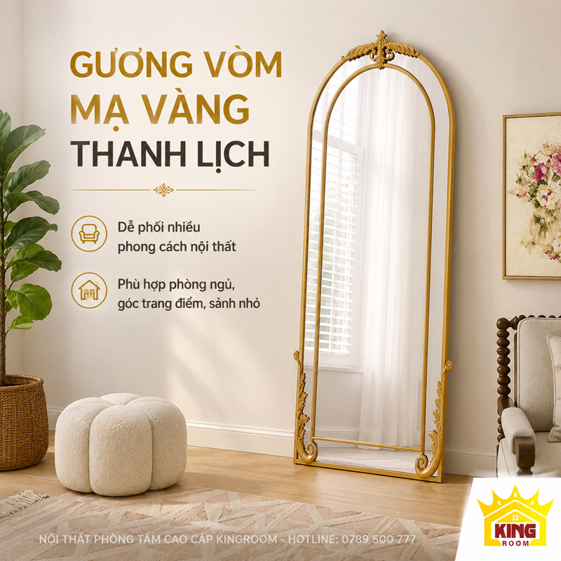 Gương vòm toàn thân cổ điển GTT02 khung vàng thiết kế thanh lịch