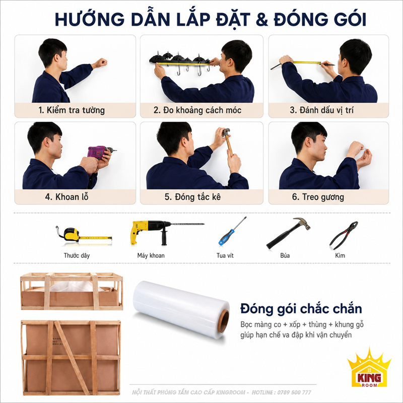 Hướng dẫn lắp đặt và đóng gói chắc chắn cho gương toàn thân cổ điển A170