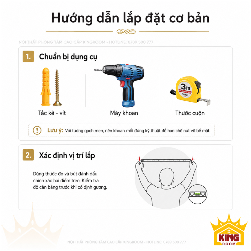 Hướng dẫn lắp đặt gương cổ điển toàn thân GCT06
