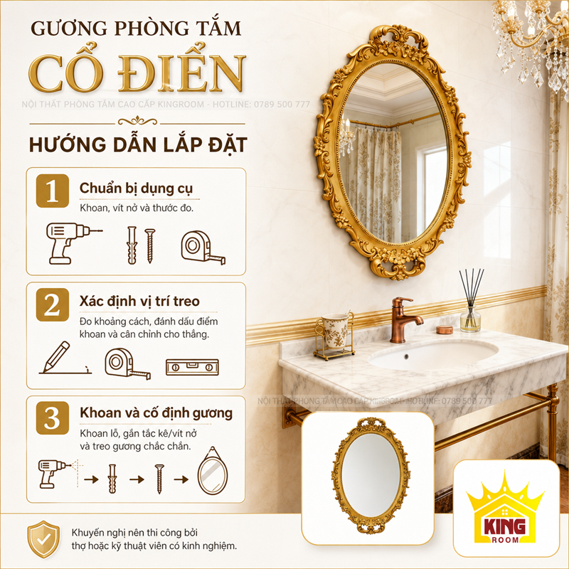 Hướng dẫn lắp đặt gương cổ điển phòng tắm treo tường