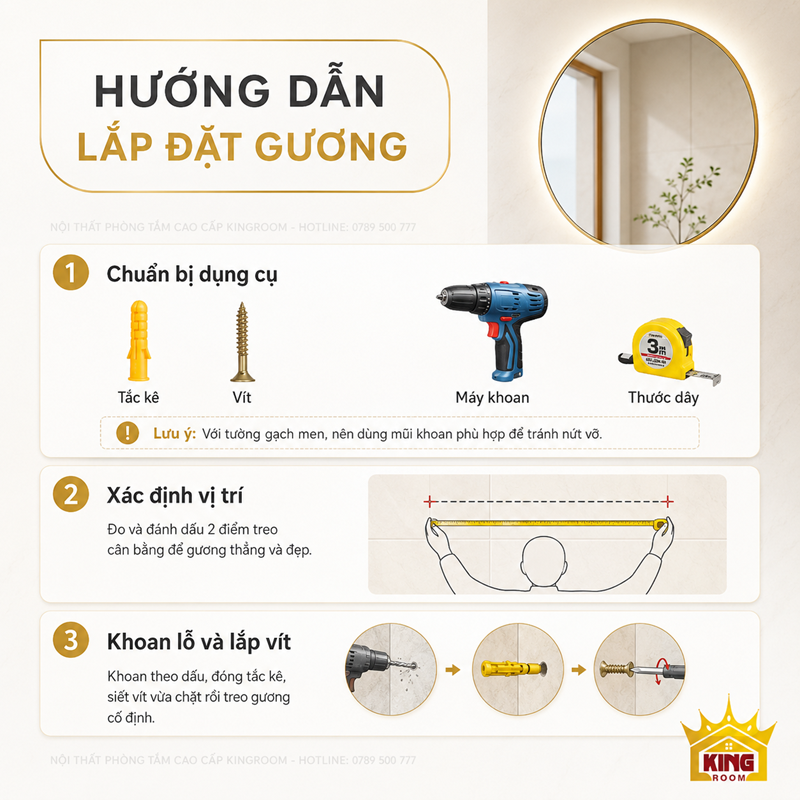 Hướng dẫn lắp đặt gương trang trí treo tường đúng vị trí