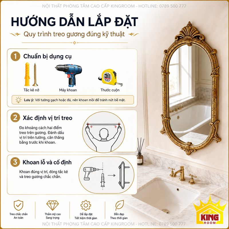 Hướng dẫn lắp đặt Gương Oval Milano treo tường đúng kỹ thuật