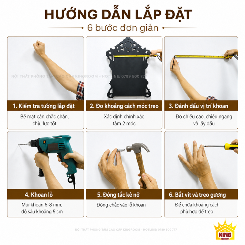 Hướng dẫn lắp đặt gương toàn thân cổ điển V175 treo tường
