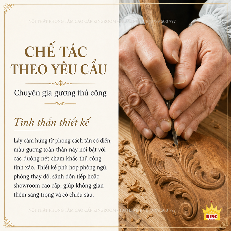 Chế tác khung gỗ chạm khắc cho gương cổ điển toàn thân GCT03