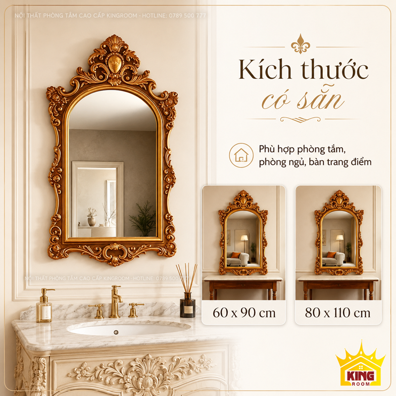 Gương đẹp khung vàng kích thước 60x90cm và 80x110cm