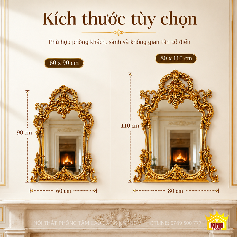 Kích thước gương đẹp phòng khách 60x90cm và 80x110cm