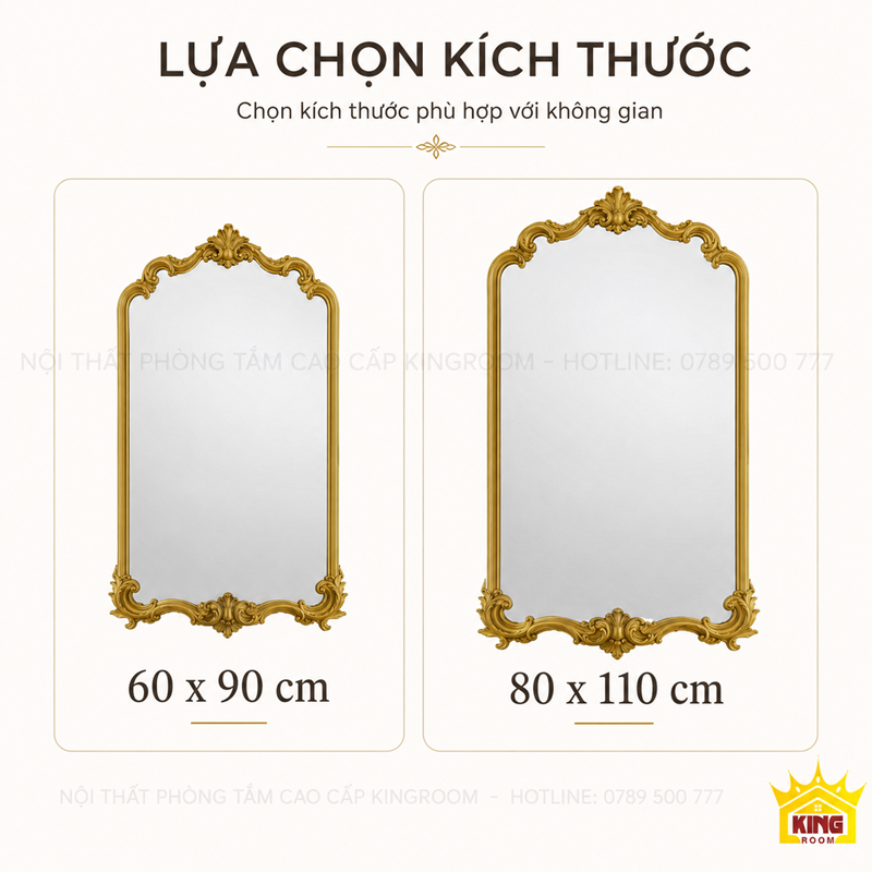 Kích thước gương đẹp phòng khách 60x90cm và 80x110cm