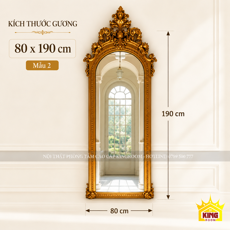 Kích thước gương đứng khung vàng cổ điển GCT10 80x190cm