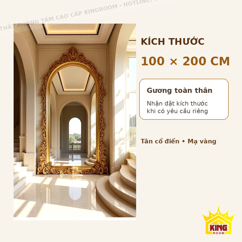 Kích thước gương đứng tân cổ điển GCT09 100x200cm