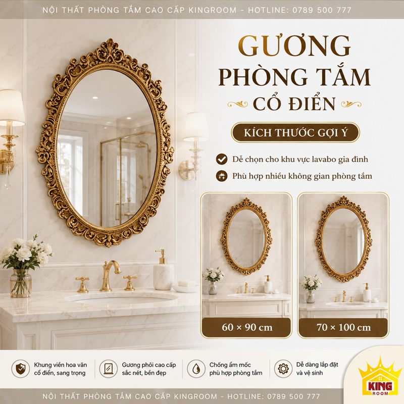 Kích thước Gương Oval GOC02 60x90cm và 70x100cm