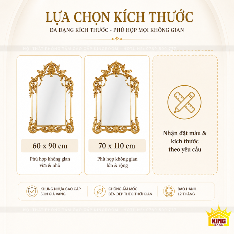 Mẫu gương đẹp khung vàng kích thước 60x90cm và 70x110cm