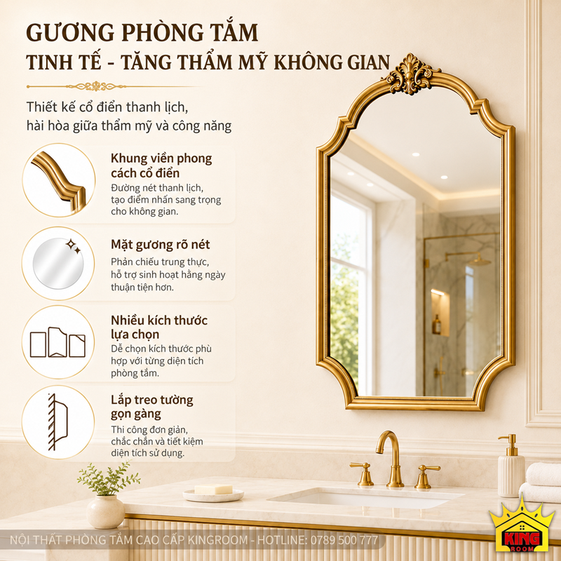 Mặt gương phòng tắm rõ nét giúp không gian sáng và thoáng hơn