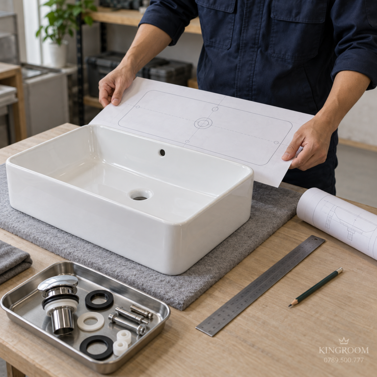 Chuẩn bị bản vẽ và mẫu lắp lavabo