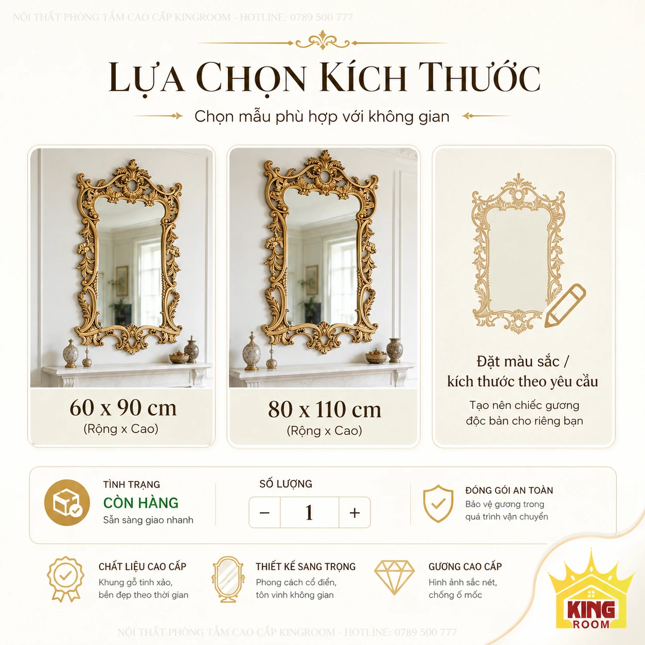 Bảng kích thước gương tân cổ điển 60×90 và 80×110 cm Bảng kích thước gương tân cổ điển 60×90 và 80×110 cm