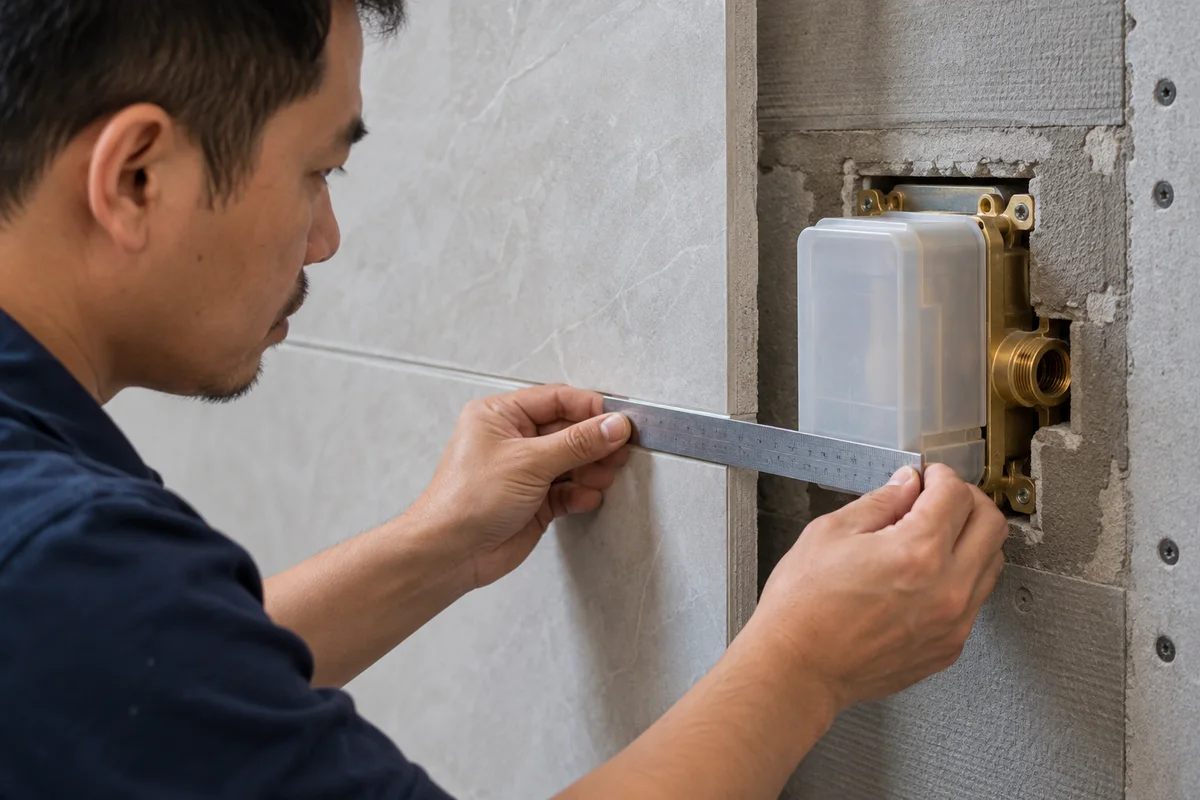 Đối chiếu mặt tường hoàn thiện với bộ âm trước khi lắp