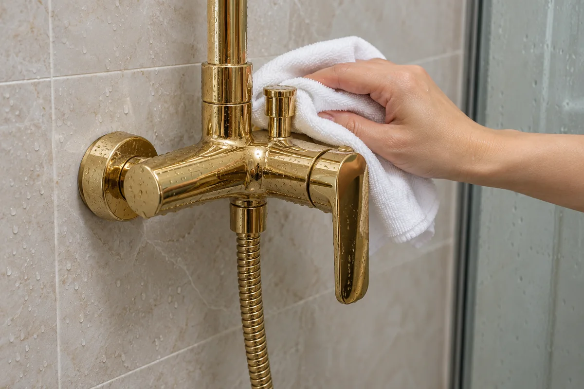 Lau khô bề mặt sen màu vàng bằng khăn mềm