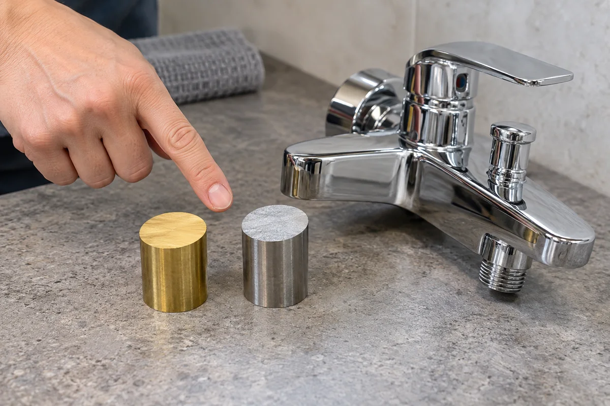 Đối chiếu hai mẫu vật liệu riêng bên cạnh bộ vòi
