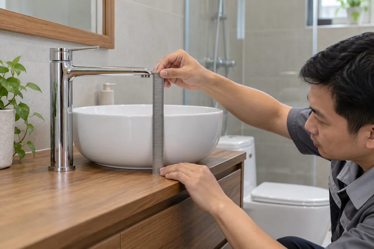 Kiểm tra quan hệ chiều cao vòi với vành chậu đặt bàn