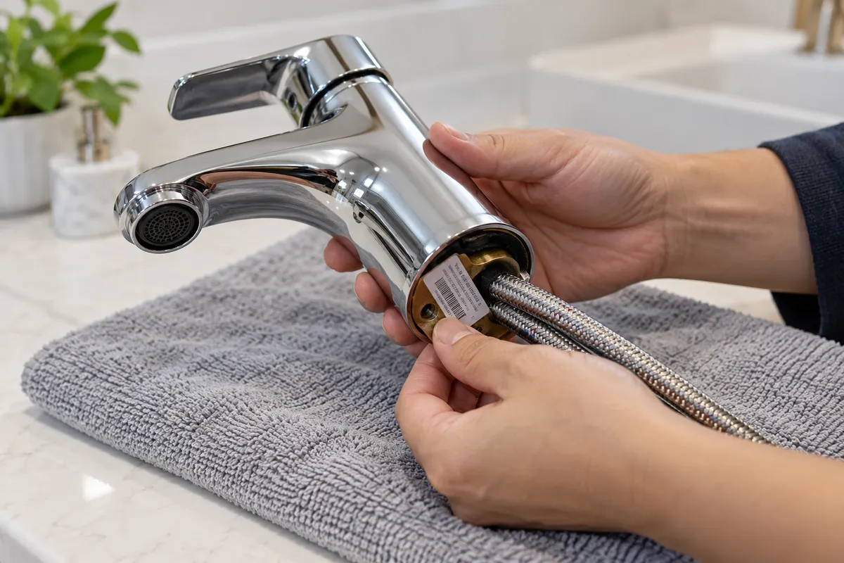 Quan sát khu vực nhãn trên phần dưới của vòi