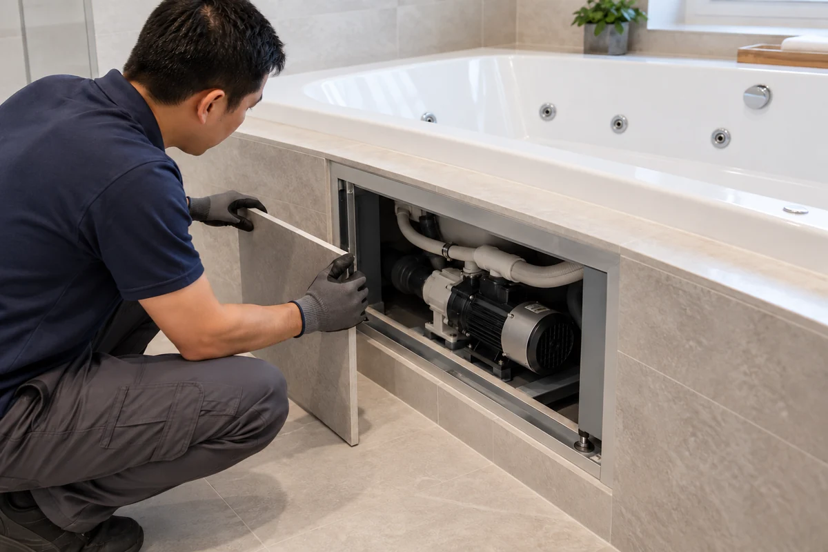 Minh họa cửa bảo trì bơm khi bồn đã tháo nước