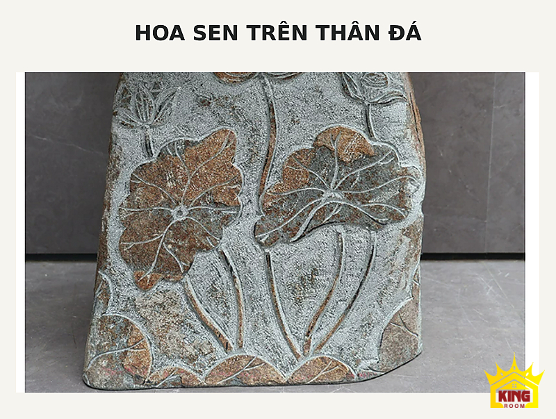 Lavabo đá chạm hoa sen – Họa tiết hoa sen chạm trên thân đá xanh xám Họa tiết hoa sen chạm trên thân đá xanh xám