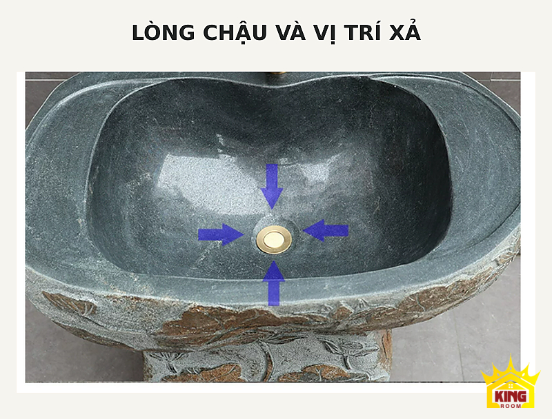 Lavabo đá chạm hoa sen – Góc lòng chậu và vị trí xả với dấu chỉ hướng trong ảnh nguồn Góc lòng chậu và vị trí xả với dấu chỉ hướng trong ảnh nguồn