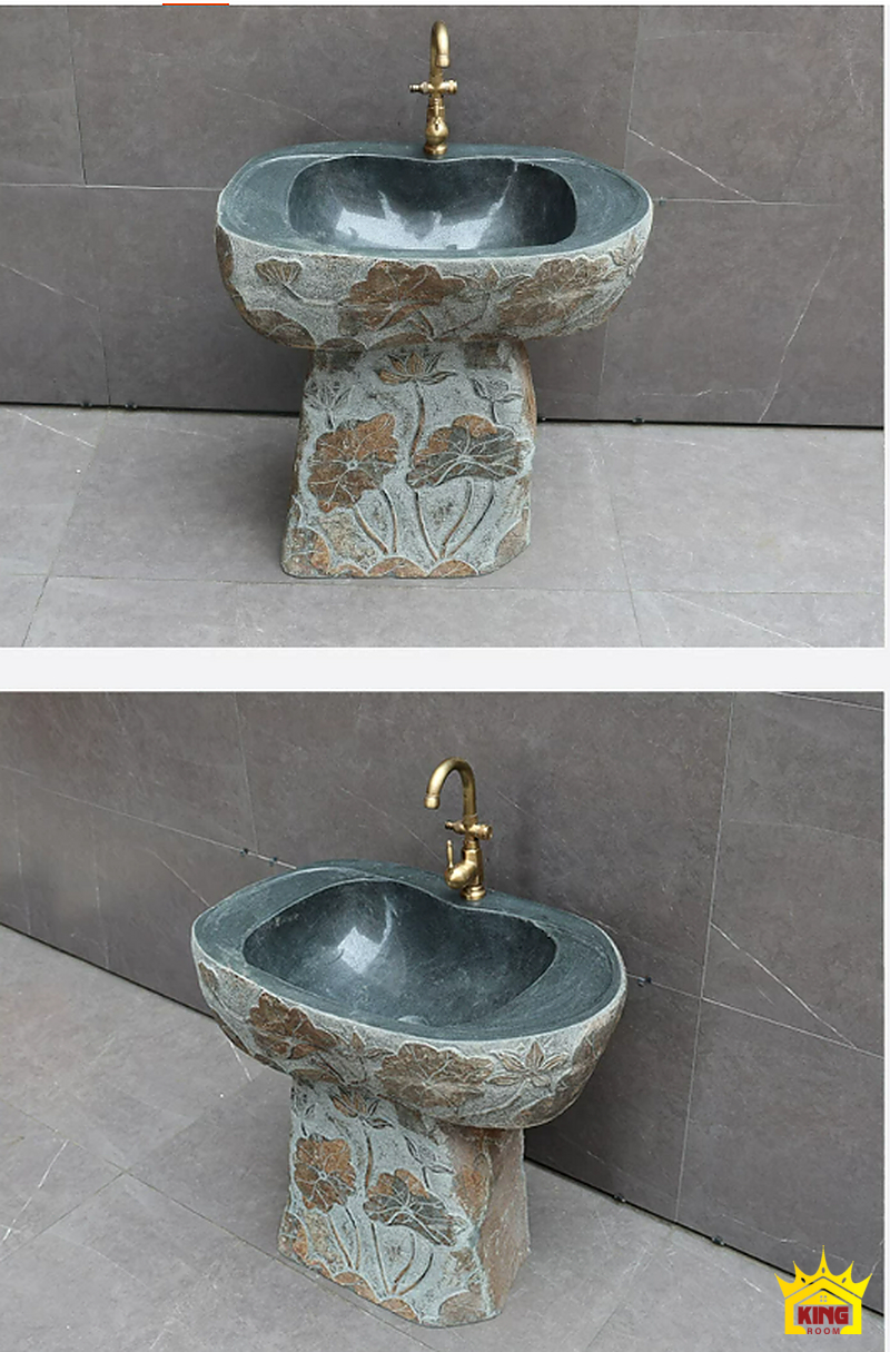 Lavabo đá chạm hoa sen – Hai góc chính diện và nghiêng của bộ đá hoa sen chân đứng Hai góc chính diện và nghiêng của bộ đá hoa sen chân đứng