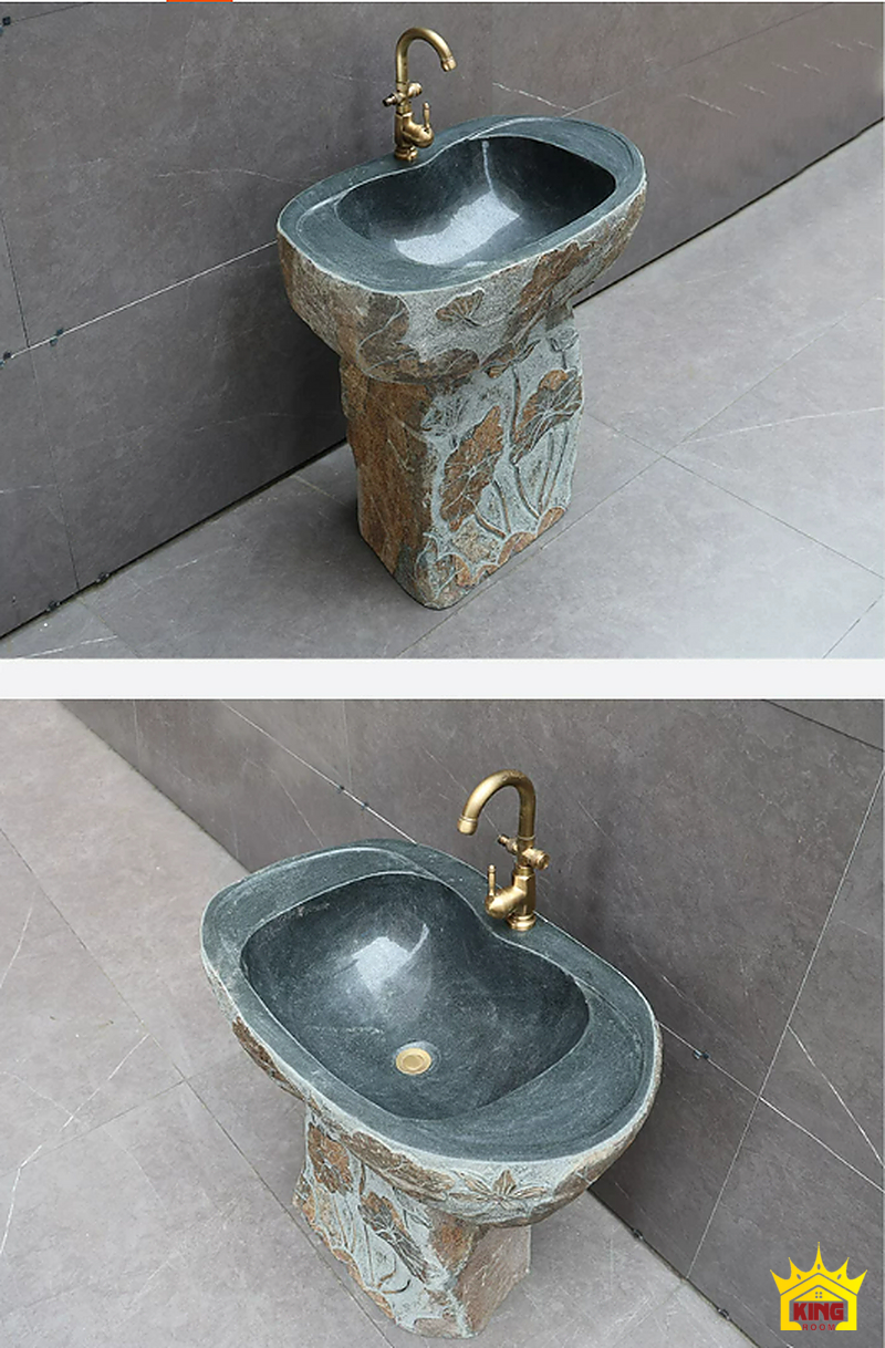 Lavabo đá chạm hoa sen – Hai góc nhìn nghiêng và từ trên của chậu đá xanh chạm hoa sen Hai góc nhìn nghiêng và từ trên của chậu đá xanh chạm hoa sen