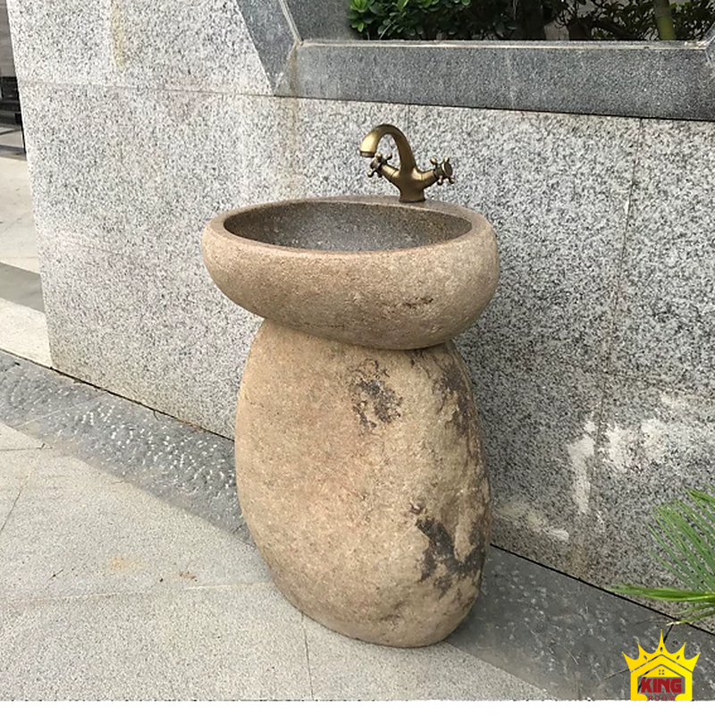 Bộ chậu chân bầu phối vòi cong tông đồng nhìn nghiêng